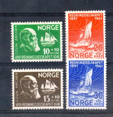 1941 - LOTTO/NORV211CPL - NORVEGIA - SOCIETA' SALVATAGGIO NAUFRAGHI - 4v. - LINGUELLATI