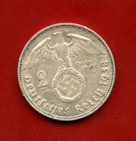 1938 - GERMANIA REICH - 2 MARCHI ARGENTO HINDENBURG - ZECCA J - LOTTO/M30471