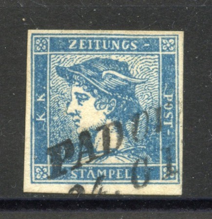 1851 - LOMBARDO VENETO - LOTTO/40520 - 3 Centesimi AZZURRO PER GIORNALI - USATO PADOVA
