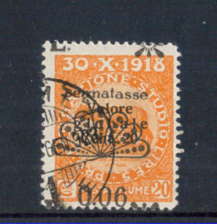 1921 - LOTTO/10685 - FIUME - SEGNATASSE 0,06 SU 20c. ARANCIO VARIETA' - USATO