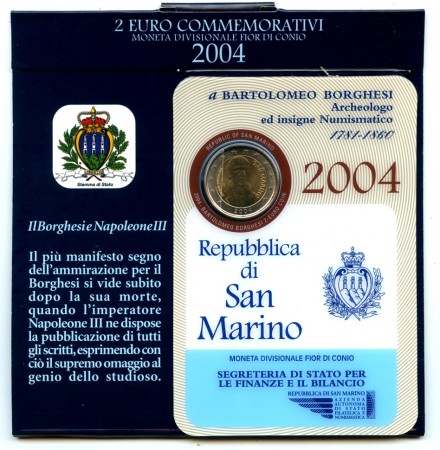 2004 - SAN MARINO - 2 EURO BARTOLOMEO BORGHESI IN FOLDER - LOTTO/M33917
