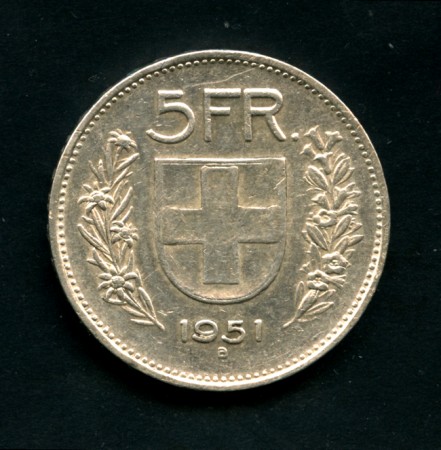 1951 - LOTTO/M14767 - SVIZZERA - 5 FRANCHI ARGENTO