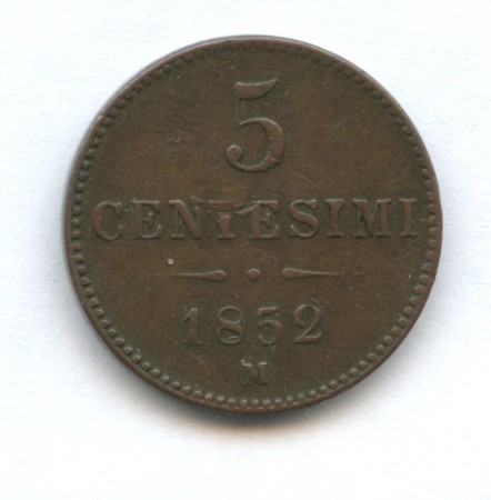 1852 - LOMBARDO VENETO - LOTTO/M13566 - 5 CENTESIMI ZECCA DI MILANO