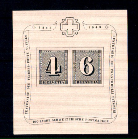 1943 - LOTTO/10657N - SVIZZERA - CENTENARIO FRANCOBOLLO - FOGLIETTO NUOVO