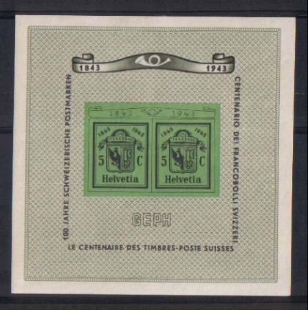 1943 - LOTTO/2727  - SVIZZERA - ESPOSIZ. FILATELICA  FOGLIETTO - LING.