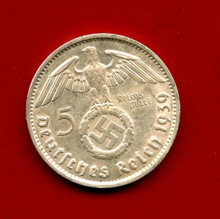 1939 - GERMANIA - 5 MARCHI HINDENBURG ARGENTO - ZECCA D - LOTTO/M30483