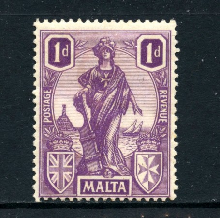 1922 - MALTA - 1p. VIOLETTO ALLEGORIE - TRACCIA DI LINGUELLA - LOTTO/25096