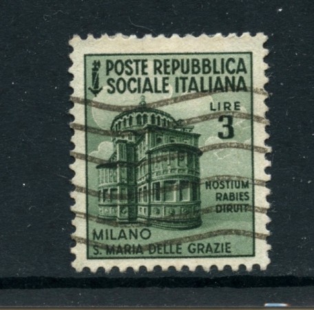 1944/45 - REPUBBLICA SOCIALE - 3 Lire MONUMENTI DISTRUTTI - USATO - LOTTO/28407