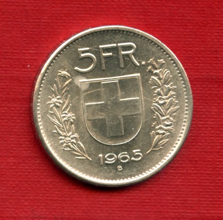 1965 - LOTTO/M21905 - SVIZZERA - 5 FRANCHI  ARGENTO