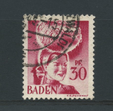 1948 - GERMANIA - BADEN - LOTTO/16241 - 30P. LILLA USATO