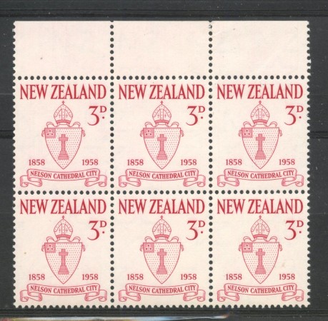 1958 - NUOVA ZELANDA. - LOTTO/42616 - CITTA' DI NELSON - BLOCCO DI 6 FRANCOBOLLI NUOVO