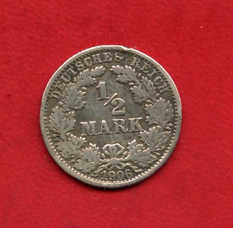1906 - GERMANIA - LOTTO/M48058 - 1/2 MARCO ARGENTO ZECCA F
