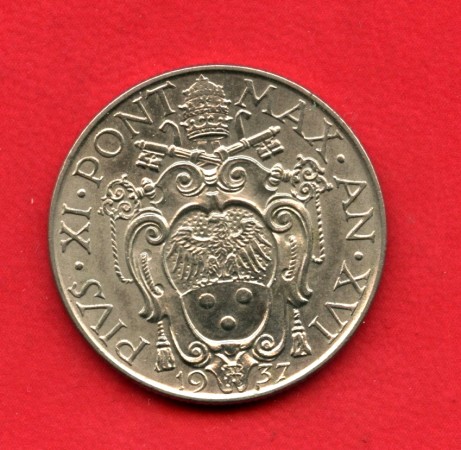 1937 - VATICANO - 1 LIRA PIO XI° (ANNO XVI°) - LOTTO/M32406