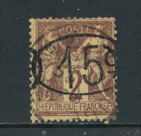 1877 - FRANCIA - 2 c. BRUNO ROSSO SCURO - USATO - LOTTO/27068A