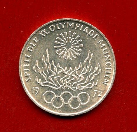 1972 - GERMANIA - 10 MARCHI OLIMPIADI ARGENTO FIAMMA  ZECCA  G - LOTTO/M30514