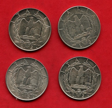 1939/1941 - REGNO - LOTTO/M48357 - 2 LIRE IMPERO INSIEME DI 4 MONETE