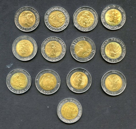 1982/1995 - SAN MARINO - LOTTO/M48139 - COLLEZIONE DI 13 MONETE DA 500 LIRE BICOLORI DIFFERENTI