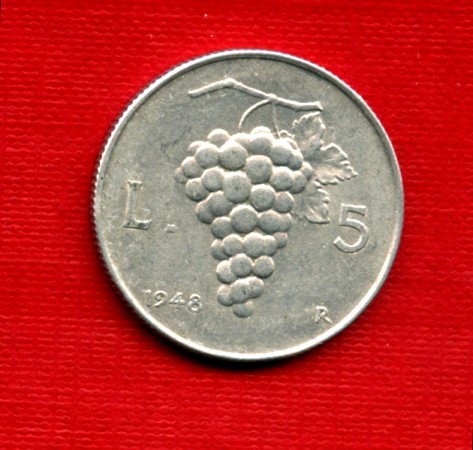 1948 - LOTTO/M16266BB - REPUBBLICA - 5 LIRE UVA