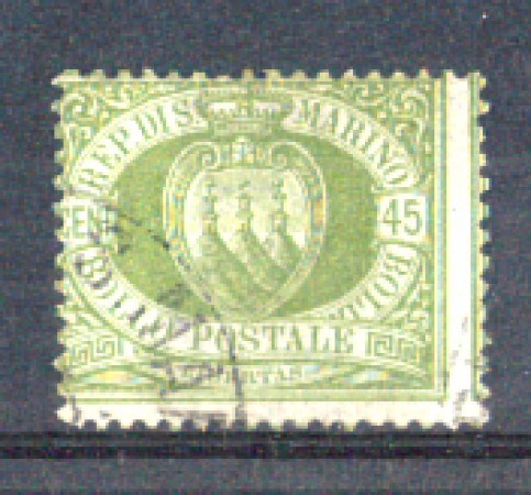 1892/94 - LOTTO/RSM18U - SAN MARINO - 45c. VERDE OLIVA USATO