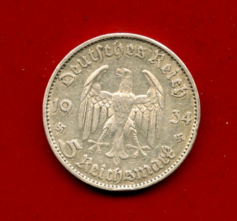 1934 - GERMANIA - 5 MARCHI ANNIVERSARIO 1933 ARGENTO - ZECCA D - LOTTO/M30494