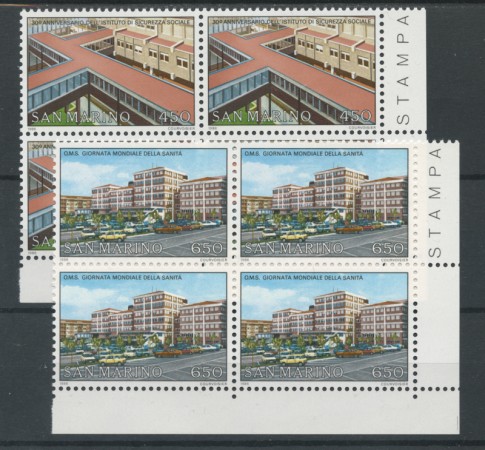 1986 - LOTTO/8063Q - SAN MARINO - SICUREZZA SOCIALE - QUARTINE NUOVI.
