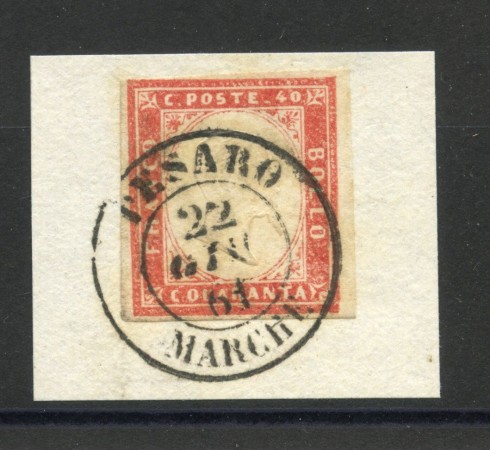1861 - SARDEGNA - LOTTO/40339 - 40 cent. ROSSO  SU FRAMMENTO DI BUSTA ANNULLO SANTIA