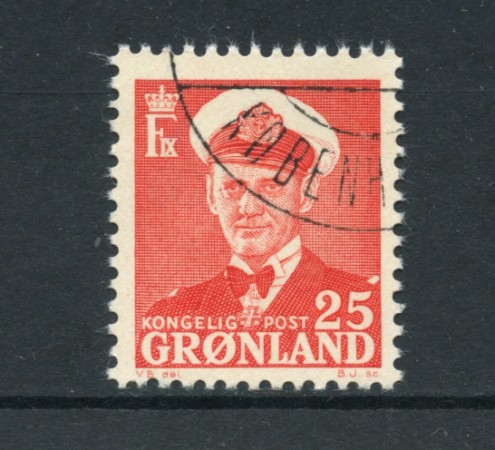GROENLANDIA - 1950/60 - LOTTO/21958 - 25 o. ROSSO RE FEDERICO IX - USATO