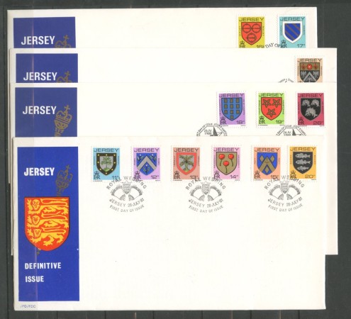 1981/1988 - JERSEY - LOTTO/41807 - STEMMI  4 BUSTE FDC