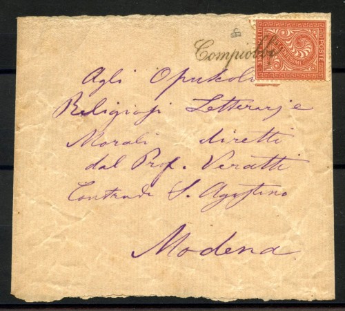 1863 - REGNO - LOTTO/39962 - 2 Cent. ROSSO SU FASCETTA ANNULLO COMPIOBBI