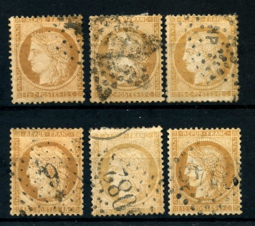 1871/75 - FRANCIA - 15 cent. BISTRO CERERE 6 ESEMPLARI - USATI - LOTTO/26117