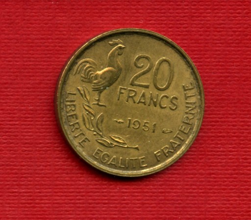 1951 - LOTTO/M21811 - FRANCIA - 20 FRANCHI GALLETTO 4 PIUME