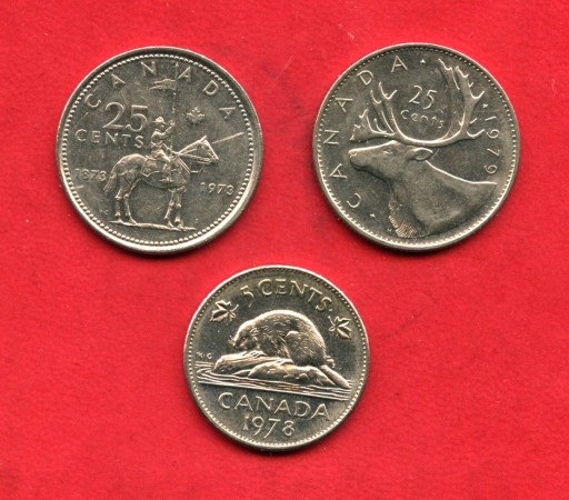 1973/1979 - CANADA - LOTTO/48057 - INSIEME DI TRE MONETE DA 5 E 25 CENTESIMI 