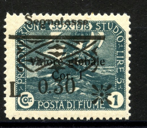 1921 - FIUME - LOTTO/42322 - SEGNATASSE 0,30 SU 1 Cor. ARDESIA - NUOVO