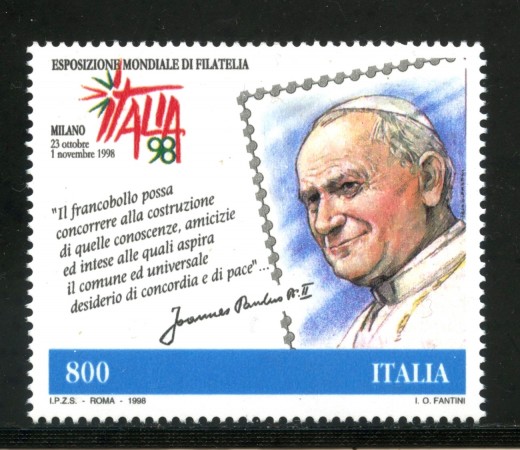 1998 - REPUBBLICA - GIORNATA DELLA FILATELIA PAPA G.PAOLO II° - NUOVO - LOTTO/7208