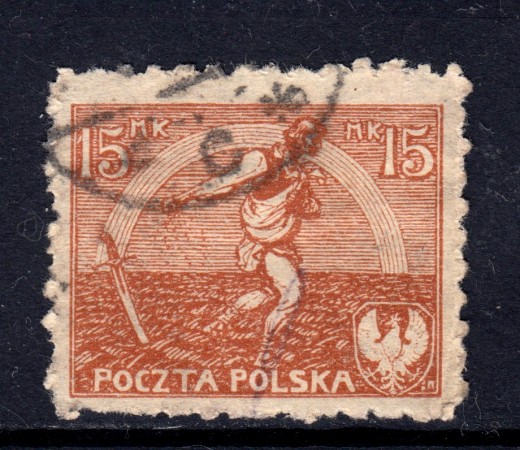 1921/1922 - POLONIA- 15m. BRUNO GIALLO - USATO - LOTTO/32281