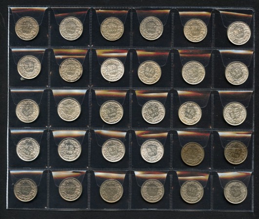 1929/1983 - SVIZZERA - LOTTO/M47471 - COLLEZIONE DI 30 MONETE DA 1/2 FRANCO DIFFERENTI