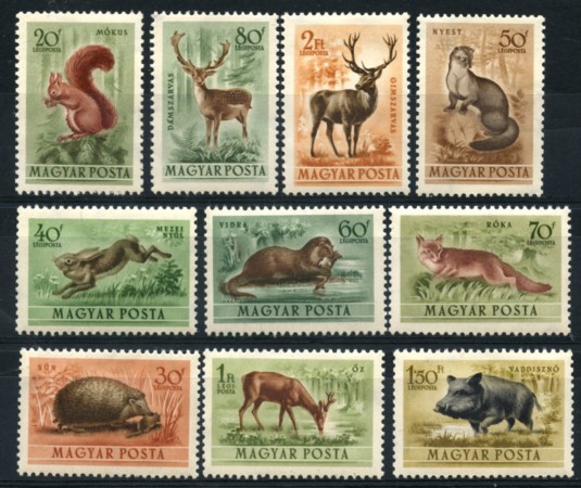 1953 - LOTTO/13885 - UNGHERIA - POSTA AEREA - ANIMALI  10v. - NUOVI