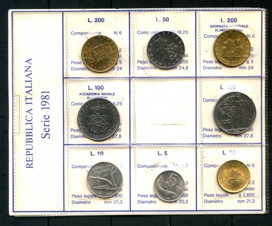 1981 - ITALIA - SERIE IN CONFEZIONE PRIVATA 8 MONETE FIOR DI CONIO - LOTTO/M30667