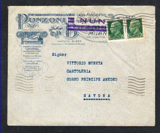 MILANO - 1932 - LOTTO/10808 - BUSTA DA MILANO A SAVONA