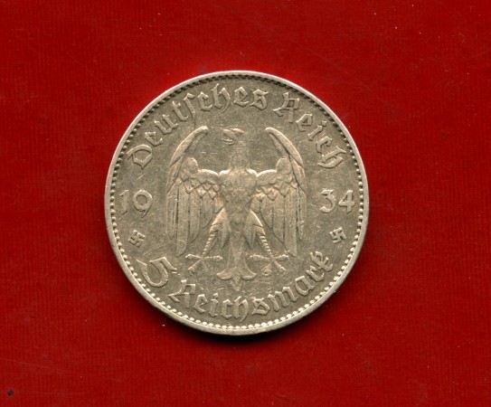 1934 - GERMANIA - 5 MARCHI ANNIVERSARIO ARGENTO - ZECCA J - LOTTO/M30503