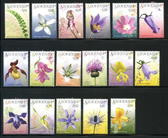 2007 - SLOVENIA - FIORI SERIE ORDINARIA 17v. - NUOVI - LOTTO/34339