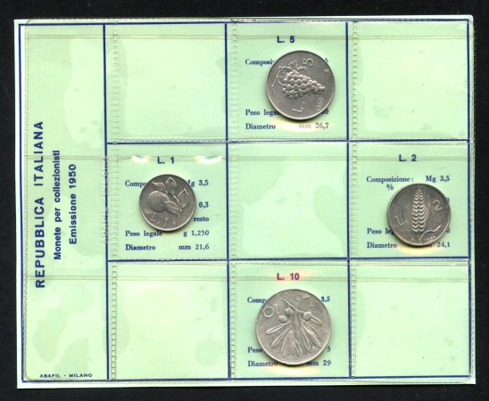1950 - REPUBBLICA - LOTTO/M43006 - MONETE 1/2/5/10 LIRE SERIE COMPLETA