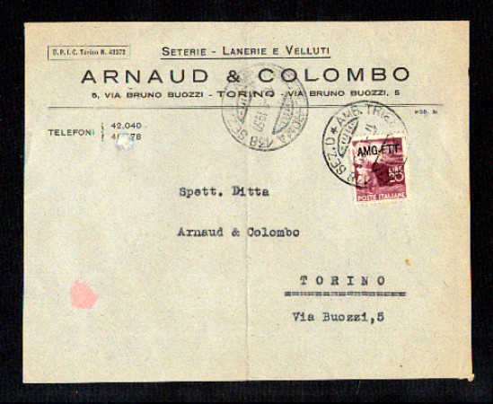 1950 - LOTTO/10735 - TRIESTE  A -  20 LIRE DEMOCRATICA SU FRONTESPIZIO