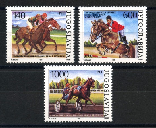 1988 - JUGOSLAVIA - LOTTO/38448 - CORSE DEI CAVALLI 3v. - NUOVI