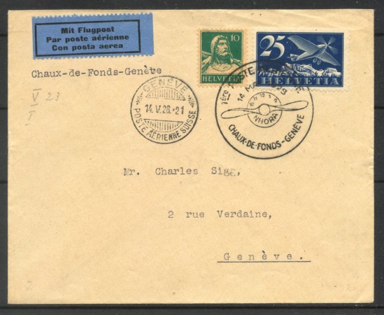 1928 - SVIZZERA - LOTTO/40665 - BUSTA PRIMO VOLO CHAUX DE FONDS GINEVRA