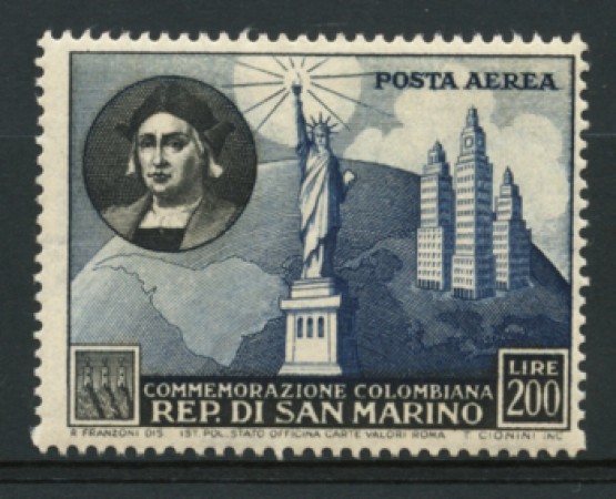 1952 - LOTTO/12015 - SAN MARINO - POSTA AEREA 200 LIRE COLOMBO - LING.