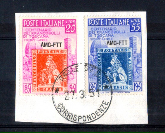 1951 - LOTTO/10694 - TRIESTE  A - CENTENARIO FRANCOBOLLI DI TOSCANA  2v.- USATI FDC