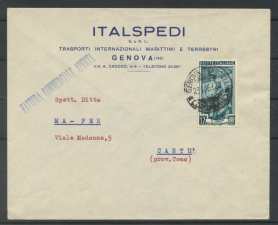 1951 - REPUBBLICA - LOTTO/47769 - 12 LIRE LAVORO ISOLATO SU BUSTA 