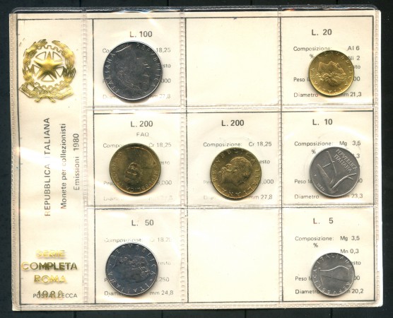1980 - ITALIA - SERIE IN CONFEZIONE PRIVATA 7 MONETE FIOR DI CONIO - LOTTO/M30666
