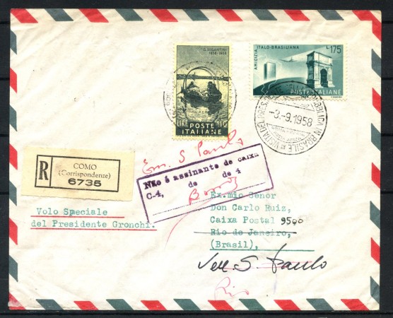 1958 - REPUBBLICA - LOTTO/42272 - VOLO DEL PRESIDENTE GRONCHI  IN BRASILE